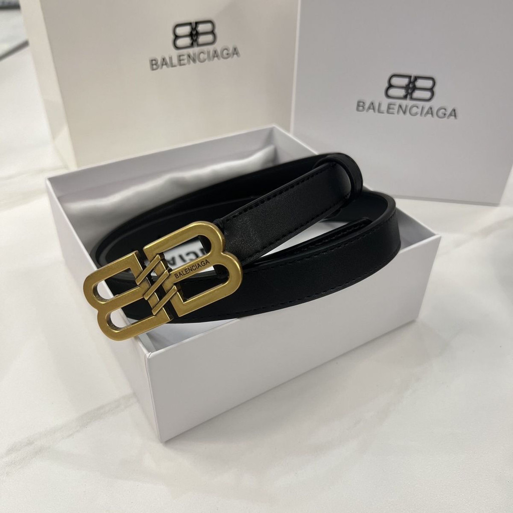 สไตล์ใหม่ Balenciaga ผู้ชายผู้หญิงคู่สไตล์เข็มขัดหนังแท้ Retro ตกแต่งกางเกงยีนส์ Double-Ring เข็มขัดหัวเข็มขัด