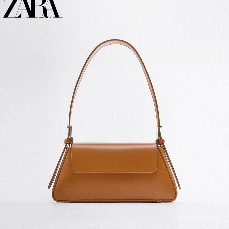 กระเป๋าผู้หญิง Zara Home 2024ใหม่แฟชั่นแมทช์ง่ายสีฟ้าพลิกกระเป๋าสะพายไหล่เดี่ยวแนวมินิมอลวินเทจใต้วง