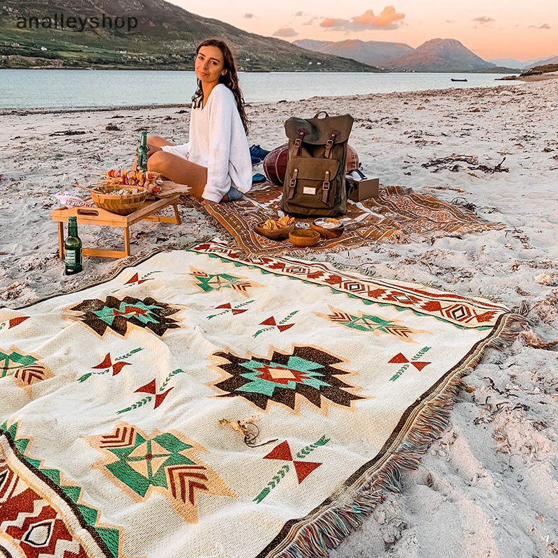 [Analleyshop] ผ้าห่มชนเผ่าพรมกลางแจ้งอินเดีย Camping ผ้าห่มปิกนิก Boho เตียงตกแต่งผ้าห่มลายสก๊อตโซฟาพรมท่องเที่ยว sels ผ้าลินิน [th]