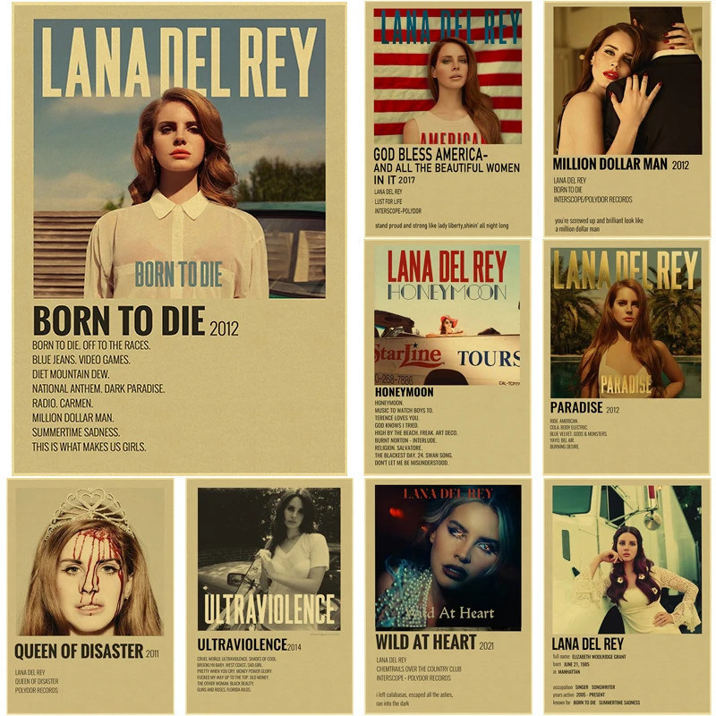 นักร้องLana Del Reyอัลบั้มโปสเตอร์Born To Die/Paradise Retroกระดาษคราฟท์สติกเกอร์DIY Room Bar Cafeตก