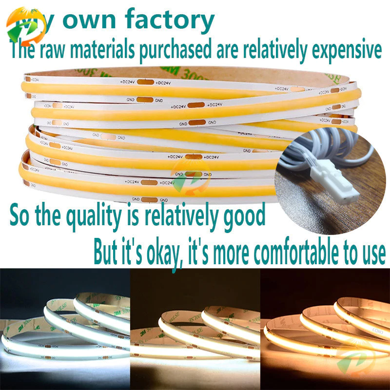 Cob ไฟ LED Strip 320 480 LEDs ยืดหยุ่น5มม. 8มม. FOB เทปแสงริบบิ้น ra90อบอุ่นธรรมชาติเย็นสีขาวแสงหรี่แสงได้ DC12V 24V
