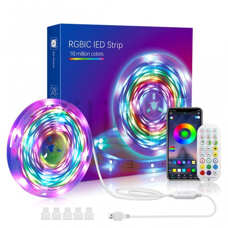 (จัดส่งจากประเทศไทย)สายไฟ LED RGB IC ดิจิทัล DC5V บลูทูธ ควบคุมผ่านแอพ USB ยืดหยุ่น ยาว 5 เมตร 10 เมตร พร้อมรีโมตคอนโทรล สําหรับตกแต่งบ้าน
