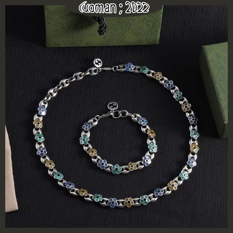 Gucci 2024ใหม่ G-COLLAR สร้อยคอสร้อยข้อมือดอกไม้ผู้ชายสองสี