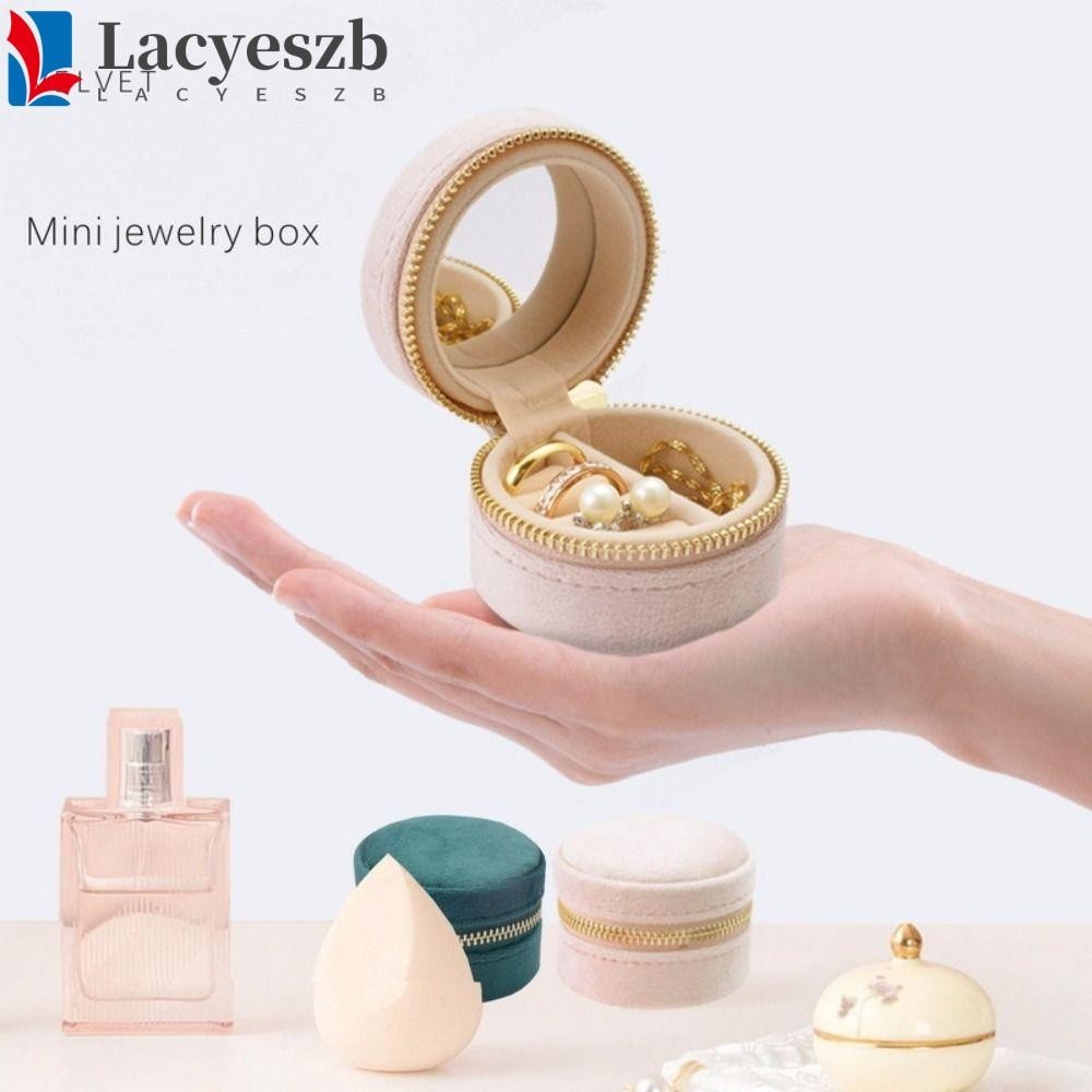 Layeszb กล่องเครื่องประดับกํามะหยี่, ทรงกลม Mini Jewelry Case, แฟชั่นกันฝุ่นซิปกล่องเก็บเครื่องประดับต่างหูต่างหูแหวนกระเป๋าเดินทาง