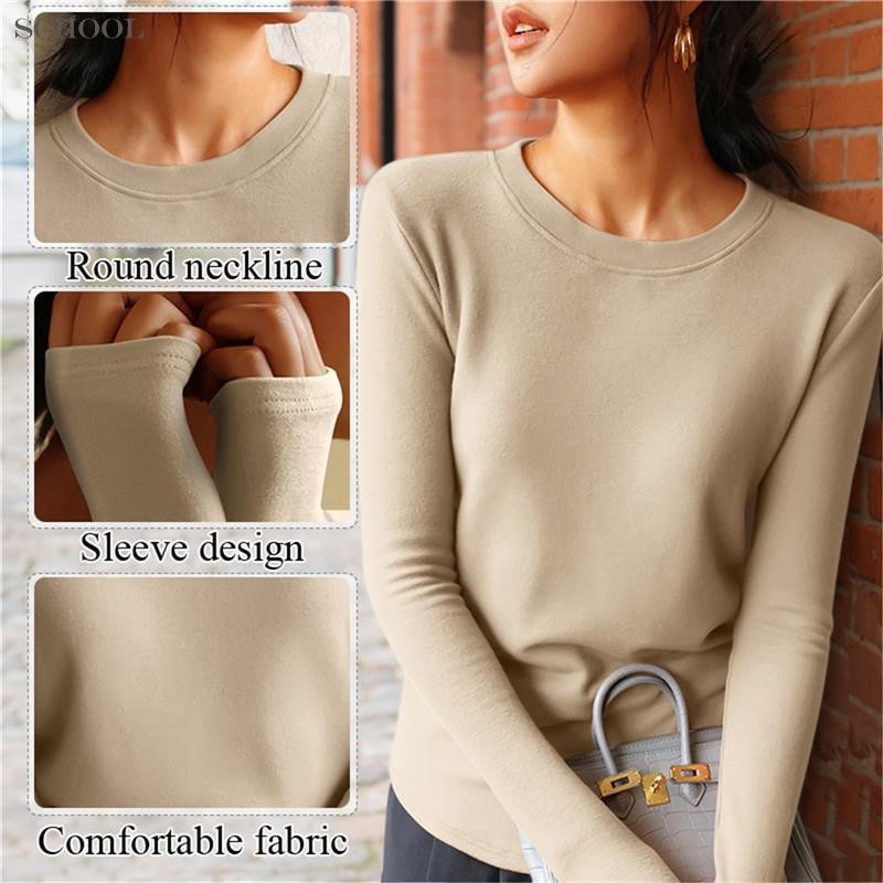 2024 สไตล์เกาหลีเสื้อผู้หญิง Slim Thicken O-คอยาวแขนยาวลําลองผู้หญิงเสื้อฤดูหนาวฤดูใบไม้ร่วง Femme เสื้อ