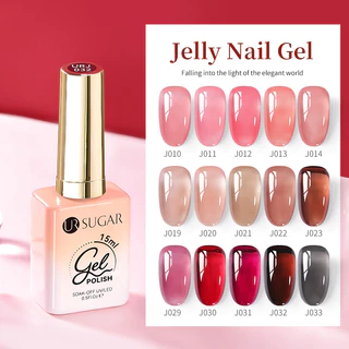 【Local】UR SUGAR 15ml Jelly Nude โปร่งใสเล็บเจล Soak Off UV LED กึ่งถาวรเคลือบเงา Sheer สีชมพูสีแดงสีน้ําตาลเล็บ