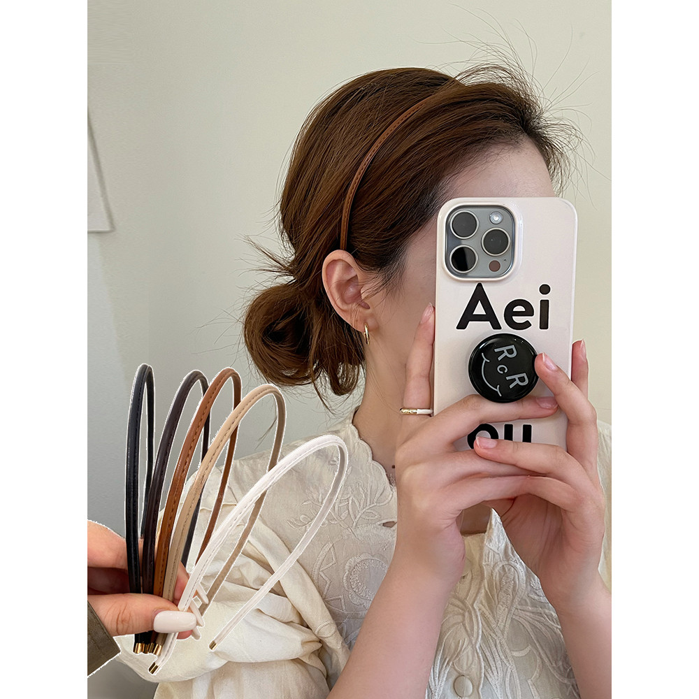 Vintage Thin PU หนัง HairBands Headwear Headbands สําหรับผู้หญิงสาว