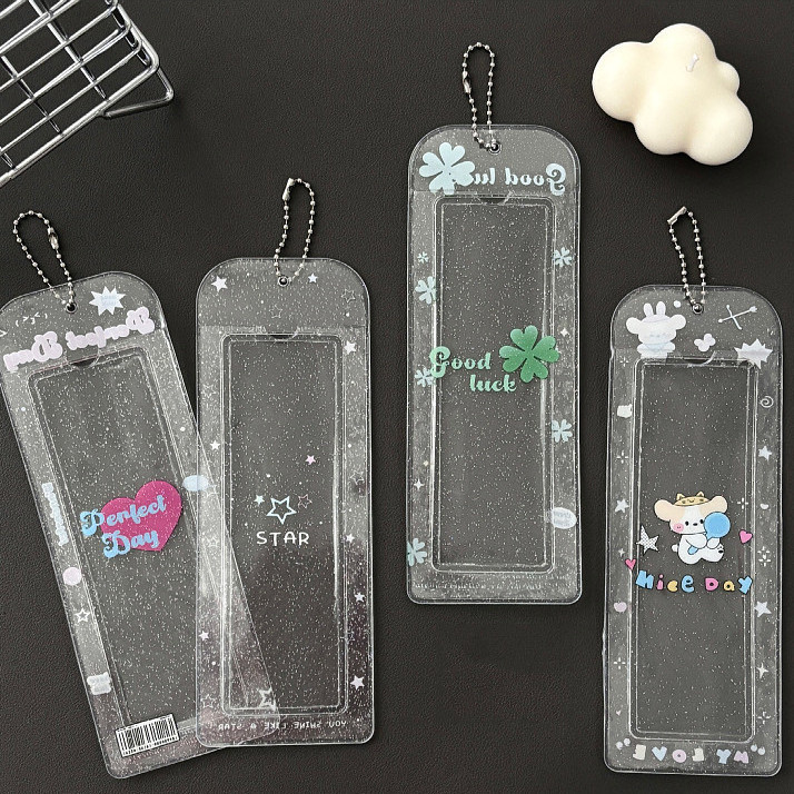Ins Transparent Glitter Four-leaf Clover Photo Strip Life Pvc สี่ช่อง Idol Small Card Organizer Card Holder