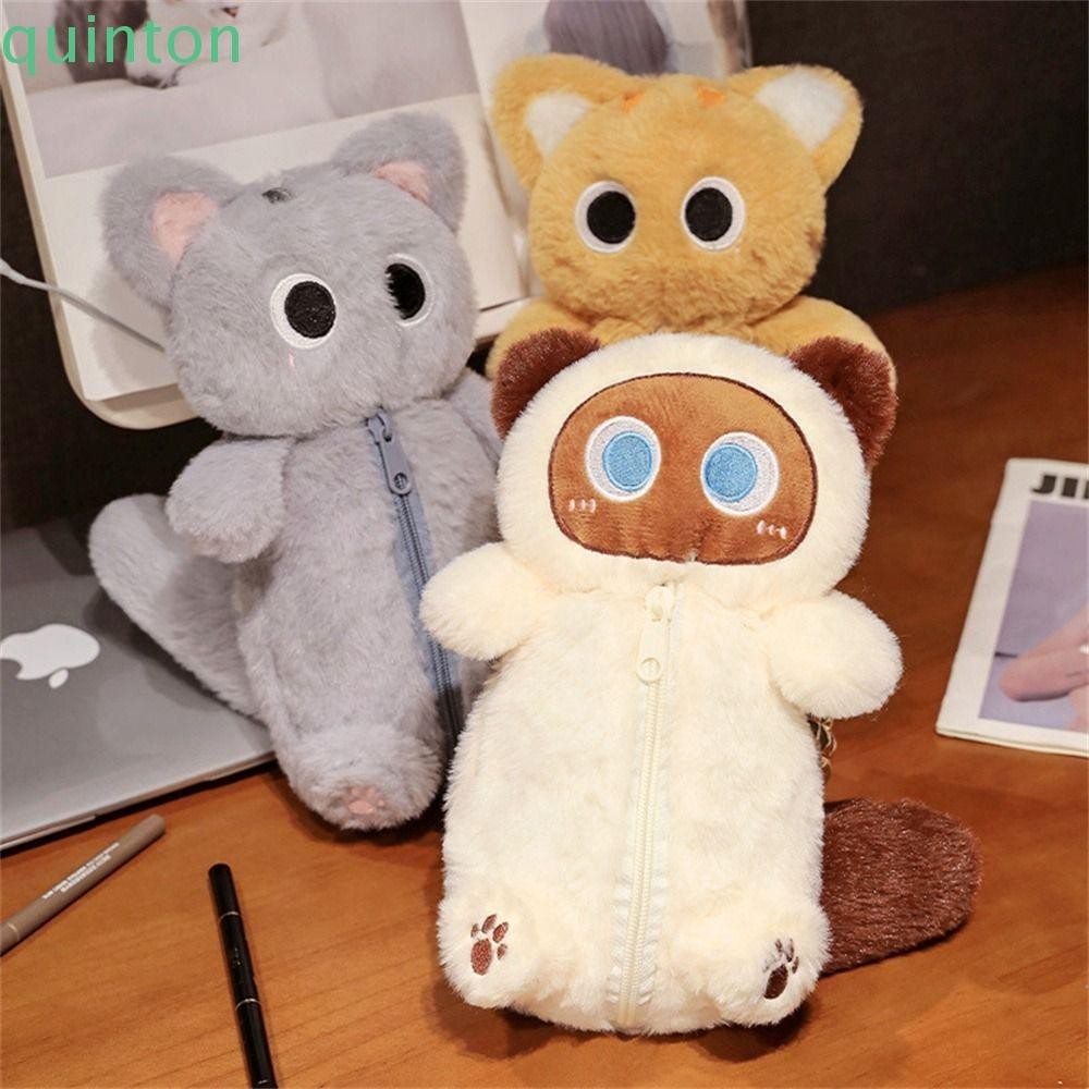 Quiton Plush Pencil Case, Siamese Cat กระเป๋าเครื่องเขียนความจุขนาดใหญ่, ความแปลกใหม่น่ารักออกแบบกระเป๋าแต่งหน้าตุ๊กตาสัตว์แมวกระเป๋าดินสออุปกรณ์สํานักงาน