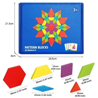 GeeToy 155 ชิ้น/เซ็ตไม้รูปแบบบล็อกรูปทรงเรขาคณิตจิ๊กซอว์ปริศนา Tangram Montessori ของเล่นเพื่อการศึกษาสําหรับเด็ก 24 ชิ้นการ์ด