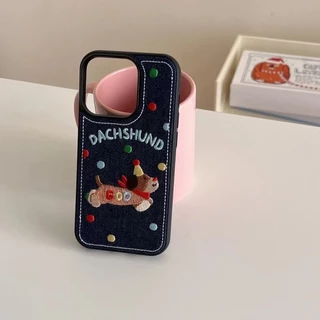 ไส้กรอกสุนัขยีนส์ปักเคสโทรศัพท์สําหรับiphone 11 12 13 14 15 16 Pro Maxใหม่เย็บปักถักร้อยสําหรับiPhone15Promaxกรณีปลอก
