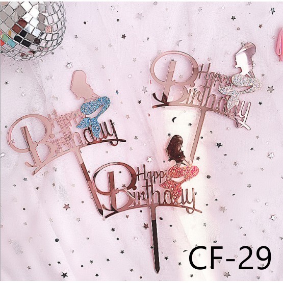 🇹🇭ป้ายธงปักตกแต่งเค้ก HAPPYBIRTHDAY ลายนางเงือกวิบวับ สุดหรุหรา (CF-29)​