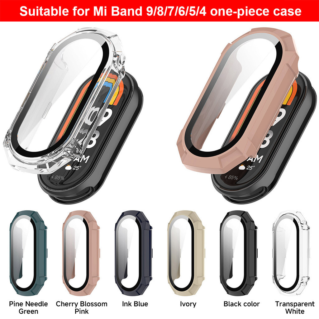 Xiaomi Band9 Band8 Band7 Band6 Band5 Band4 ฝาครอบ Hard PC กรอบ + 9D ฟิล์มกระจกนิรภัยนาฬิกาสําหรับ Xiaomi Mi Band 9 8 7 6 5 4 Anti Scratch สมาร์ทนาฬิกาป้องกันหน้าจอ