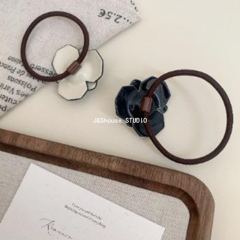 เคเอฟ834 ดอกไม้ชาอะซิเตทสไตล์เกาหลีที่มีขนมุกยางรัดอุปกรณ์เสริมผู้หญิง - รูปที่ 4