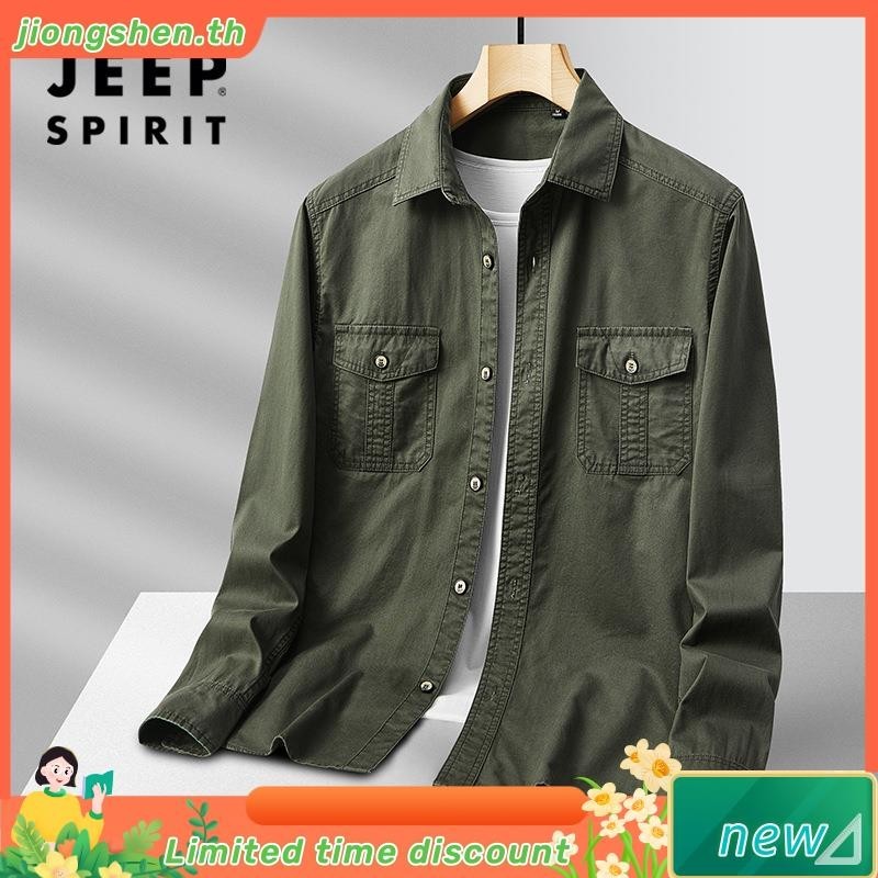 Jeep SPIRIT 1941 ESTD ใหม่ เสื้อเชิ้ตแขนยาวลําลอง ผ้าฝ้าย 100% สไตล์ทหาร เหมาะกับใส่ทํางาน สําหรับผู้ชาย ไซซ์ M-4XL