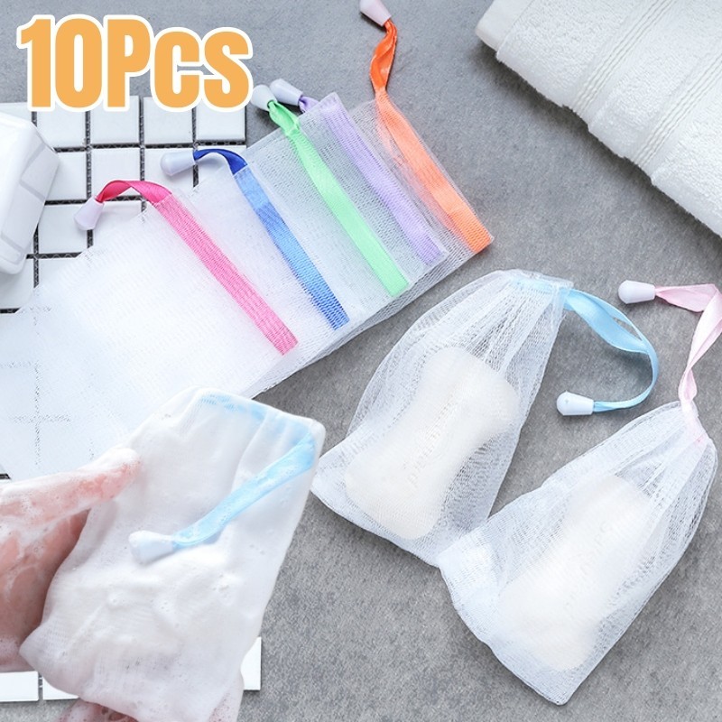 10ชิ้นทําความสะอาดฟองถุงตาข่าย-เครื่องทําฟองล้างหน้า-ฟองตาข่ายสุทธิ-ถุงชงฟอง-ถุงสบู่แขวนได้-เครื่องมือทําความสะอาดผิวหน้า-อุปกรณ์ห้องน้ํา