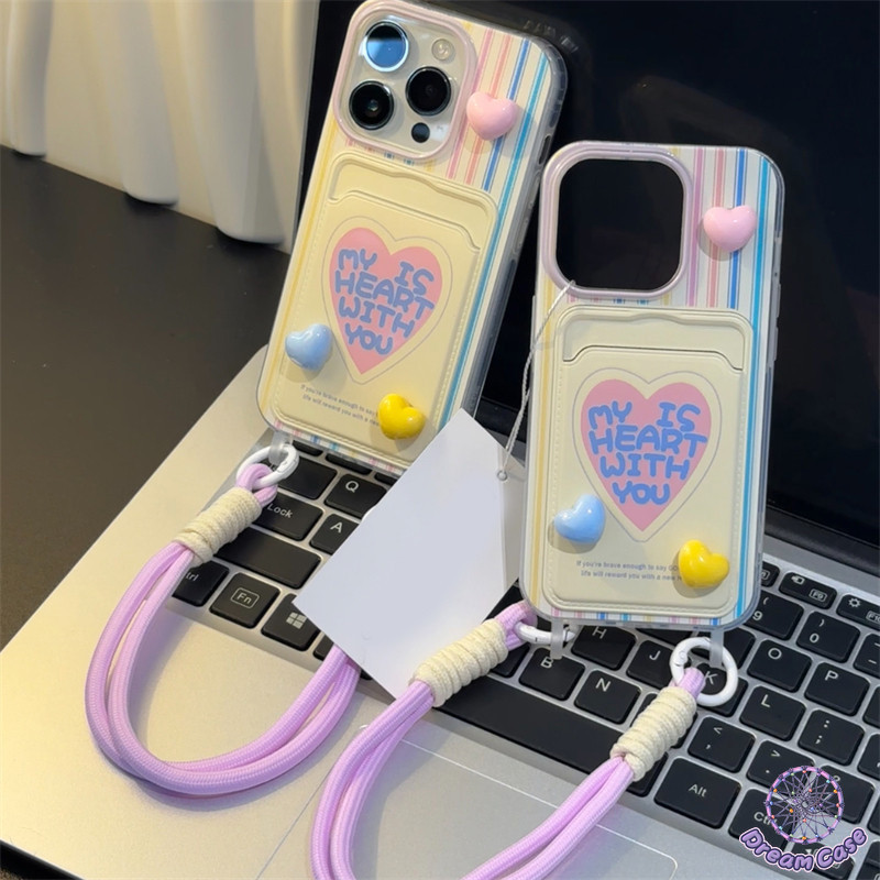 ตุ๊กตารูปหัวใ3มิติสุดน่ารักช่องใส่บัตรพร้อมสายคล้อง เคส IPhone 11 13 15 12 14 Pro Max 7 8 15 14 Plus 7Plus XR XS X Max