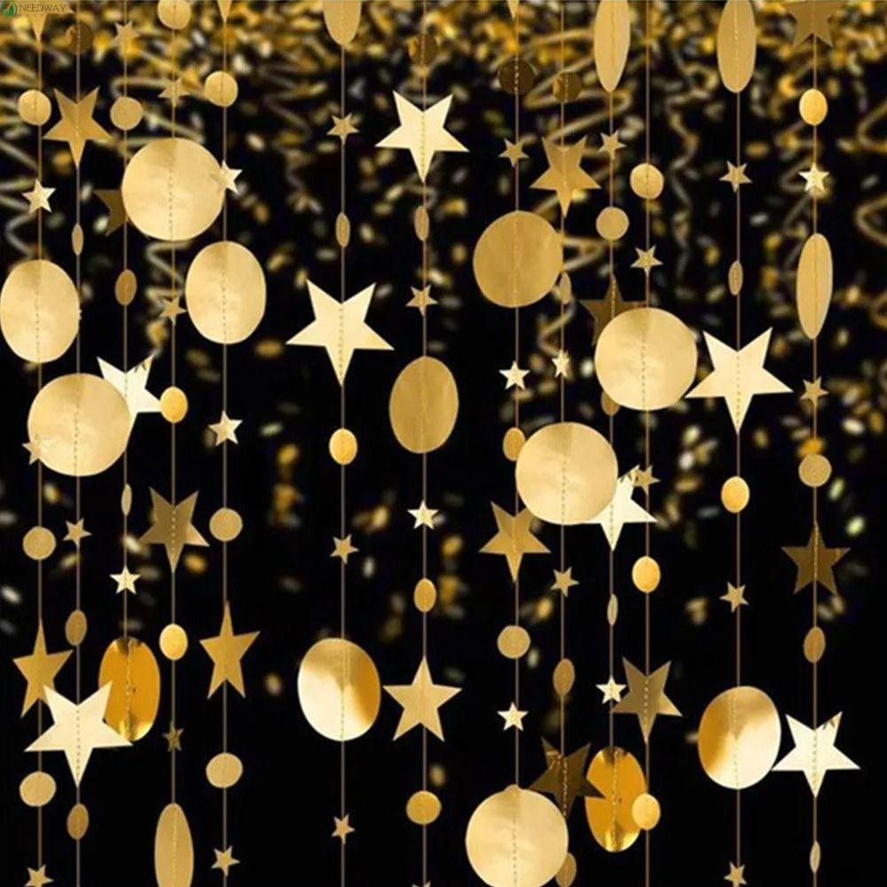 Needway Circle Dot Star Garland แบนเนอร์, Golden 4 M Glitter Star Circle กระดาษ Garland, Bunting เลื่อม DIY ตกแต่งปาร์ตี้แขวนตกแต่งหมั้น