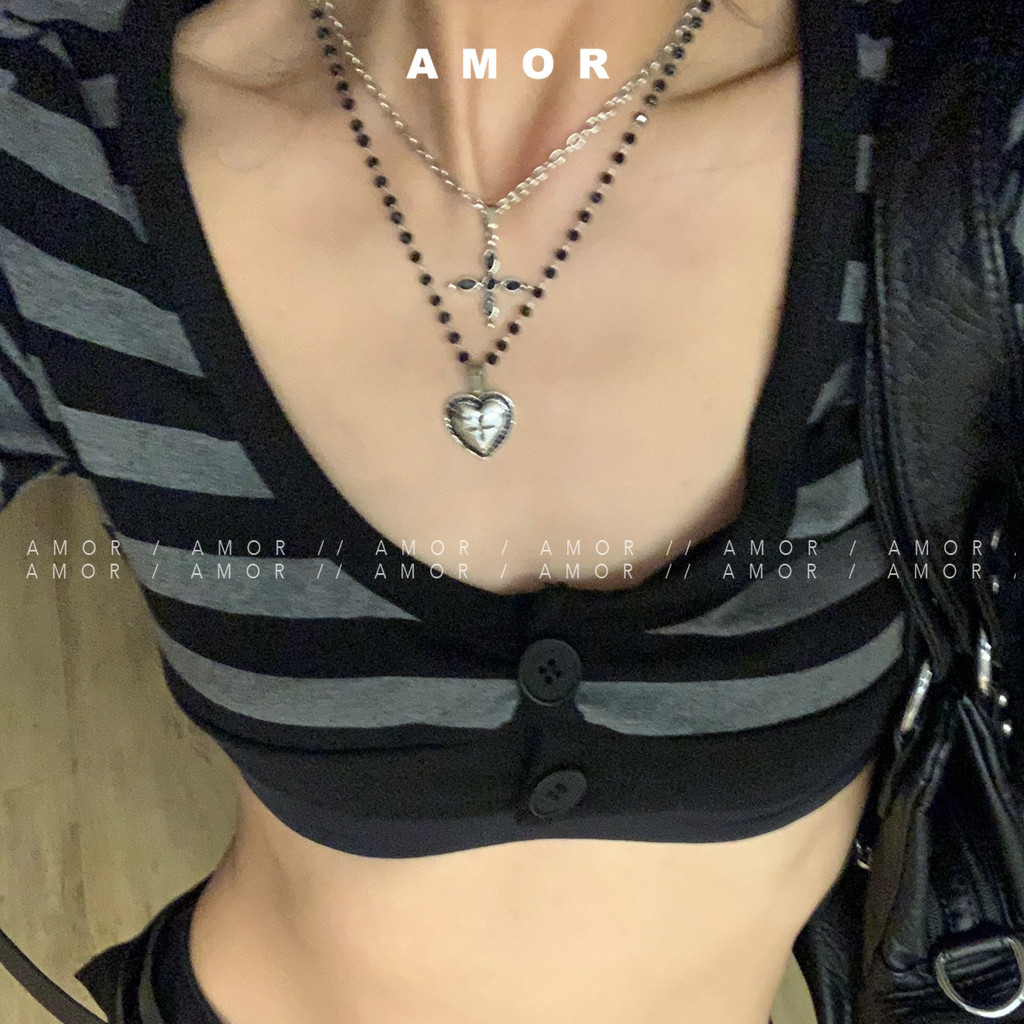 สไตล์เข้มหวานและเผ็ด ซอก ข้าม สร้อยคอรักสําหรับคู่รัก ย2เค อินเทรนด์ย้อนยุค