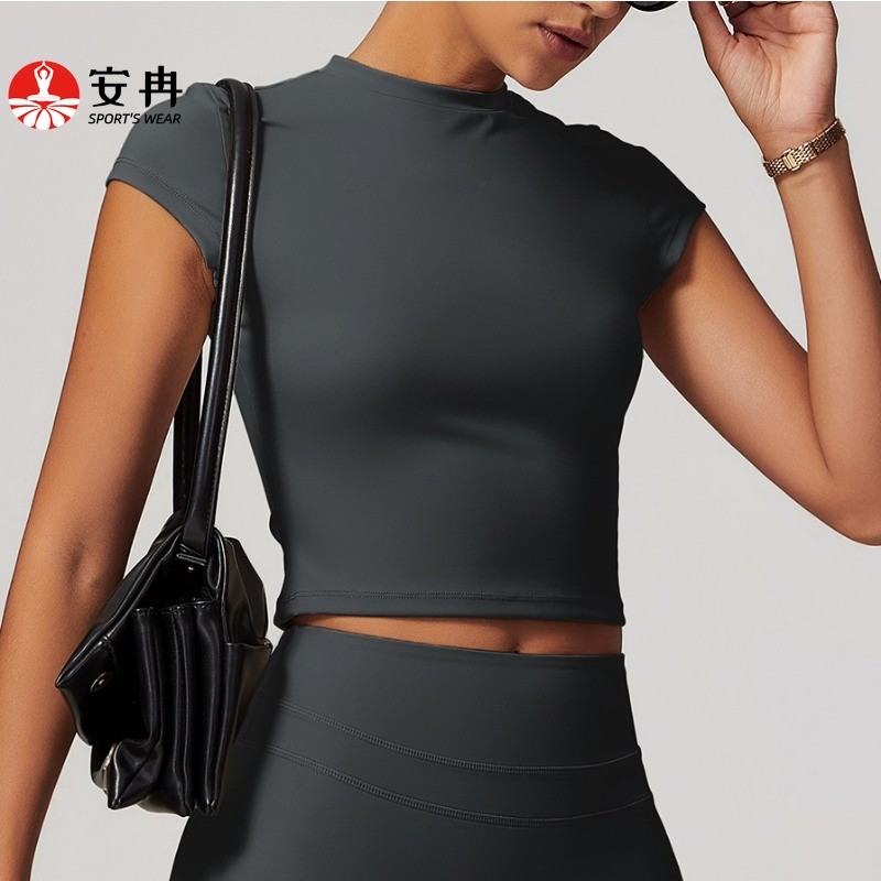 Anran (ไม่มีแผ่น) กีฬาแฟชั่นแห้งเร็วปกหน้าอกด้านข้างเสื้อยืดโยคะเต้นรํา Crop Top