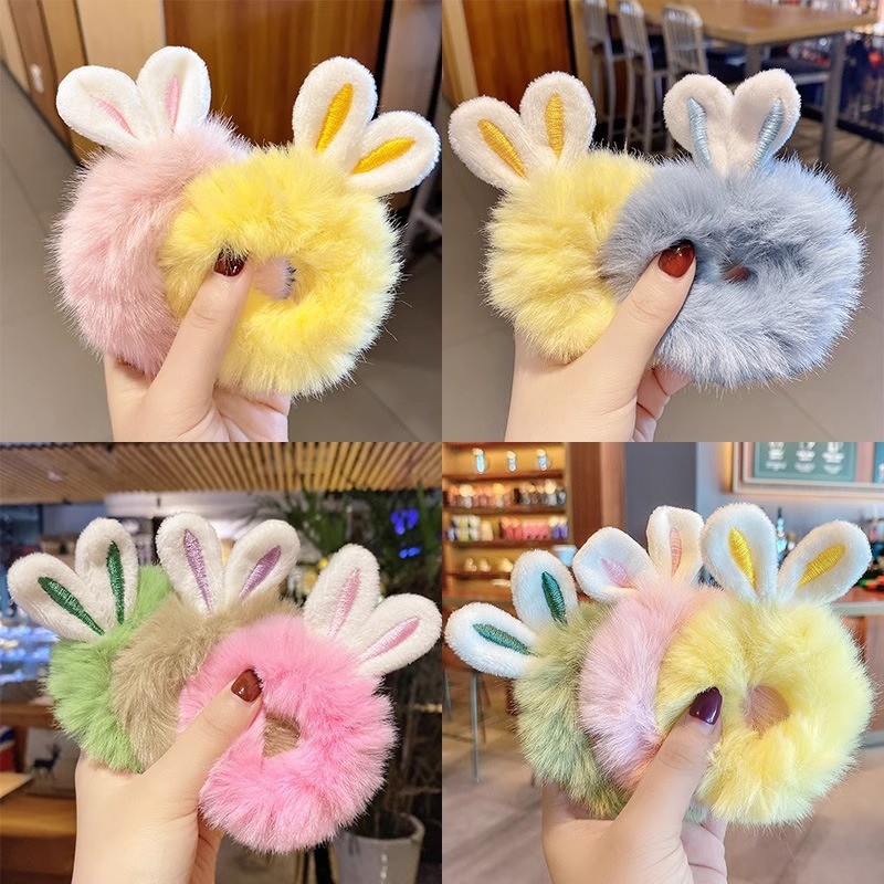 น่ารักตุ๊กตากระต่ายหูแหวนผมยืดสูง Scrunchie ยางรัดเครื่องประดับผม