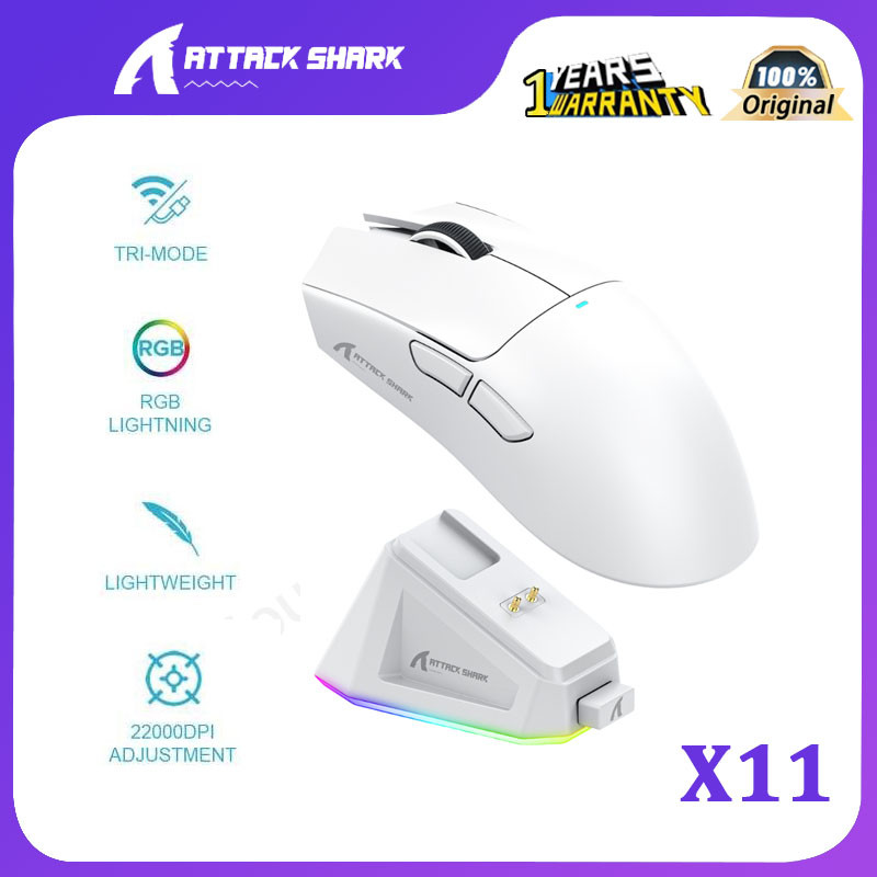 Attack Shark X11 เมาส์ไร้สาย Paw3311 22000DPI Buletooth สามโหมด Rgb ชาร์จ Dock น้ําหนักเบาเกม E-Sports เมาส์แล็ปท็อป