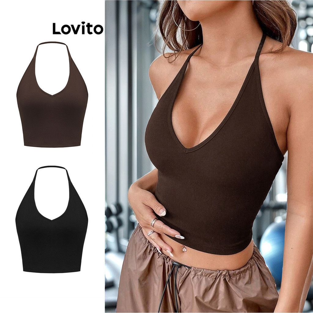 ซื้อ Lovito เสื้อคล้องคอผู้หญิง เบสิก สีพื้น สไตล์ลำลอง L88AD012