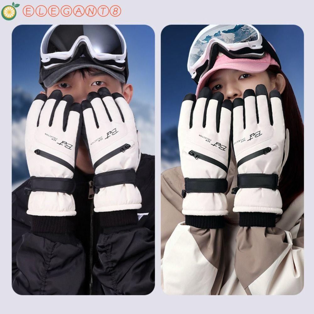 Aelegant ถุงมือสกีฤดูหนาวพร้อมถุงเก็บ,ข้นผู้ถือบัตรถุงมือสโนว์บอร์ด,อุ่นห้านิ้วถุงมือหน้าจอสัมผัสกันน้ําเบามากหญิง