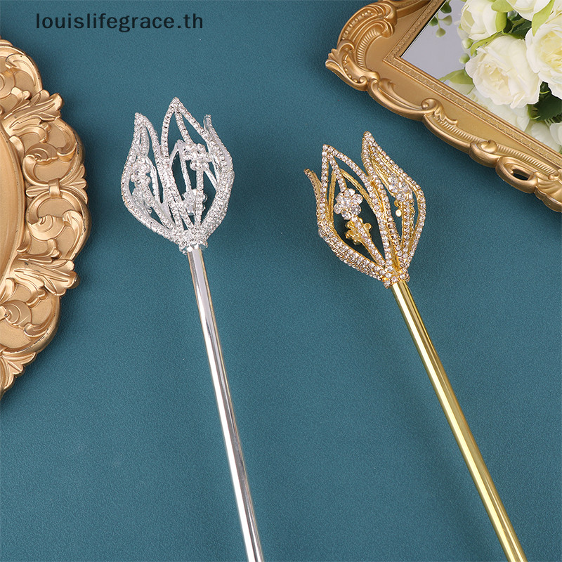 Lgth คุณภาพสูง Fairy Princess Queen ดอกไม้ Tulip Scepter Faux Rhinestone Decor Wand รางวัลพิธีอุปกรณ์เสริมร้อน