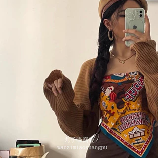 < Bai Patch > Toy Story Woody พิมพ์ผ้าฝ้ายแท้ผ้าพันคอสี่เหลี่ยมขนาดใหญ่ American Retro Headscarf Hip-Hop สวมผ้าพันคอผ้าปูโต๊ะ