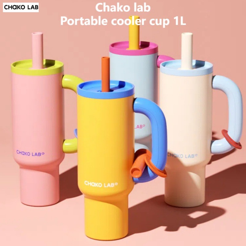 Chako lab ถ้วยเก็บความเย็นแบบพกพา 1L ความจุขนาดใหญ่สแตนเลสฉนวนกันความร้อนถ้วยน้ําชาแยกน้ําถ้วยของขวัญ Gift