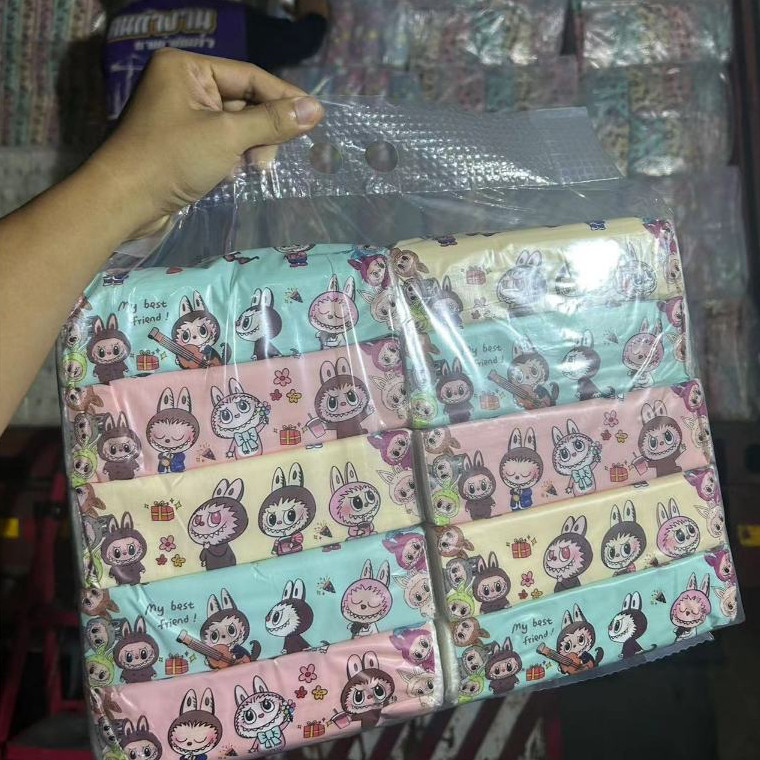 Labubu ลายลาบู้บู[1 แพ๊ค 10 ห่อ] สินค้าพร้อมส่งในไทย รวมลาย น่ารัก ไร้ฝุ่น หนา 3 ชั้น