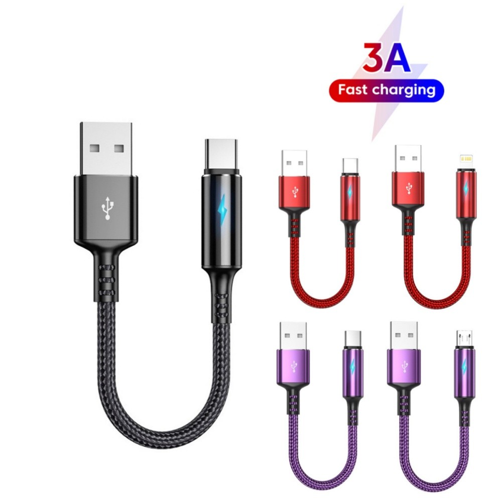 25 ซม.สั้น USB Type C Cable Fast Charging ประเภท C/Micro USB สายชาร์จสําหรับ Power Bank โทรศัพท์มือถือแบบพกพา USB C สาย