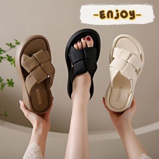 🍓EnJoy🍓 พร้อมส่ง (LT-2338) รองเท้าแตะ แบบสวมส้นหนา พื้นยางนุ…