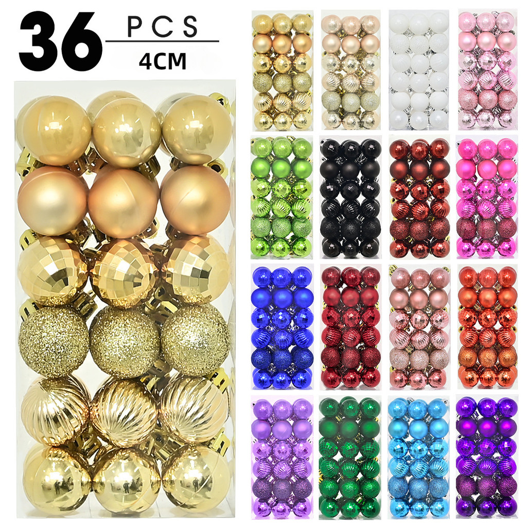 36 ชิ้น/กล่อง 4 ซม.เครื่องประดับลูกบอลคริสต์มาสประกายคริสต์มาส Bauble Ball แขวนจี้สําหรับ Xmas Tree ตกแต่งบ้านปีใหม่ Noel