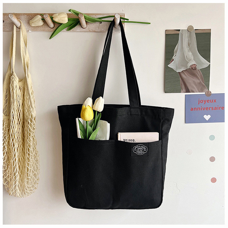 🔥พร้อมส่ง🔥กระเป๋าถือ กระเป๋าสะพายไหล่ ผ้าแคนวาส ทรงโท้ท มีหลายช่อง มีหูหิ้ว สไตล์เกาหลี สําหรับนักเรียนผู้หญิง