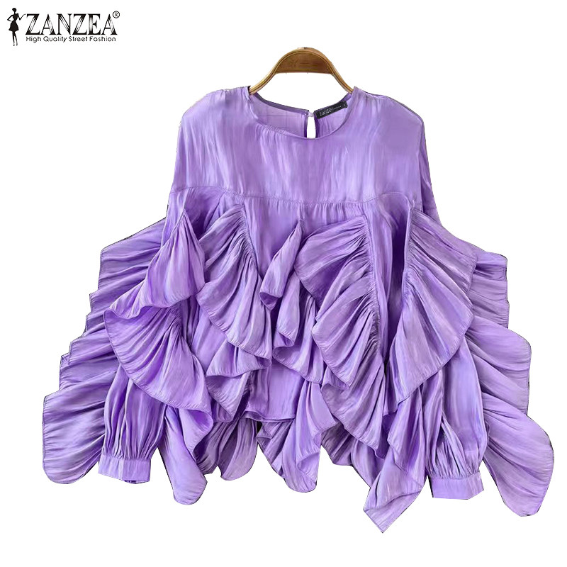 Zanzea เสื้อเบลาส์แขนยาวแฟชั่นเกาหลีสําหรับผู้หญิง Splice