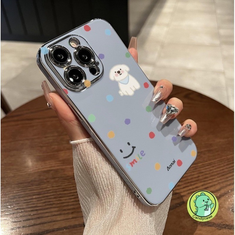หรูหราปลอกสําหรับ Vivo V40 V30 V30E V29 V29E V27 V27E V25 V25E V23 V23E Pro V21 V21s V21E V20 Pro V9 5G 4G ฝาครอบน่ารักการ์ตูนจุดสุนัขเคลือบเงาเคสโทรศัพท์