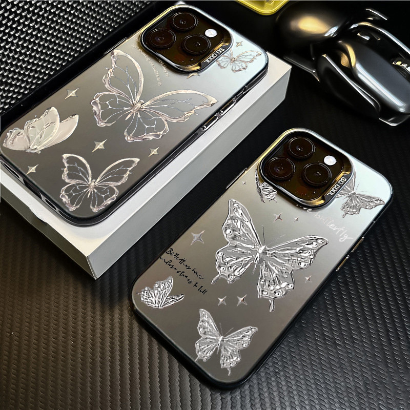 สําหรับ Samsung S25 S23 S24 Ultra S23 FE S22 S21 Plus S20 S21 หมายเหตุ 20 Ultra Silver Gold ผีเสื้อหรูหรา IMD โลหะฝาครอบกันกระแทก