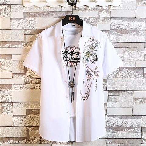 พิมพ์เสื้อสไตล์จีนสำหรับผู้ชายขนาดบวกเสื้อแขนสั้นหลวม