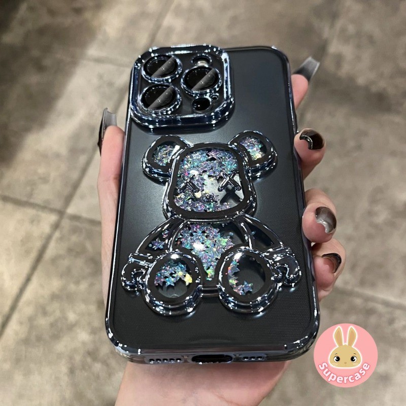 แฟชั่น Quicksand Glitter bear สําหรับ Vivo V30 V29 V27 V25 Pro V27E V25E V23E V21 V21E V20 Pro SE X80 V30 Lite Clear Cool เคสโทรศัพท์หมีรุนแรงโปร่งใสนุ่ม