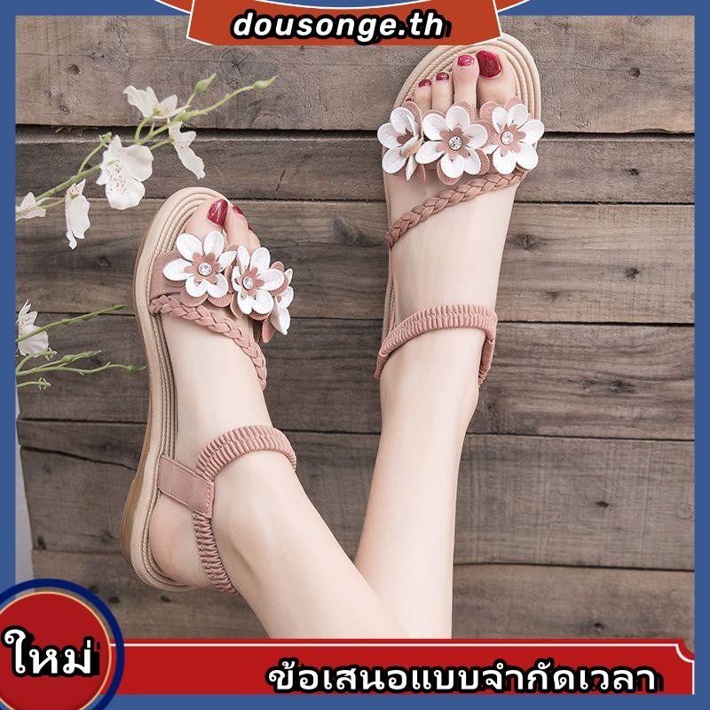 รองเท้าแตะลําลอง ส้นแบน ลายดอกไม้ ขนาดใหญ่ เหมาะกับเดินชายหาด แฟชั่นฤดูร้อน สําหรับสตรี ไซซ์ 35-43 41 42