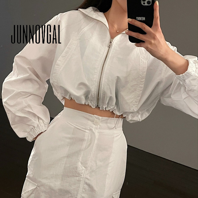 JUNNOVGAL เสื้อแจ็คเก็ตผู้หญิงทรงหลวมทุกการแข่งขันลําลองแขนยาวสไตล์ใหม่