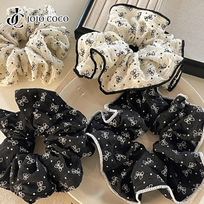 Jojo COCO หวานเกาหลีสีดําสีขาวโบว์ผูกผมยางรัดหัวเชือก Scrunchies