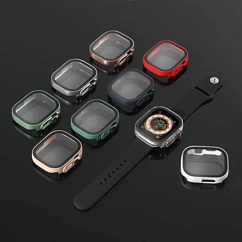 กระจกนิรภัย + สําหรับ Apple Watch Series 1 2 3 4 5 6 SE 7 8 9 10 PC กันชนป้องกันหน้าจอสําหรับนาฬิกา 38 มม.40 มม.41 มม.42 มม.44 มม.45 มม.46 มม.