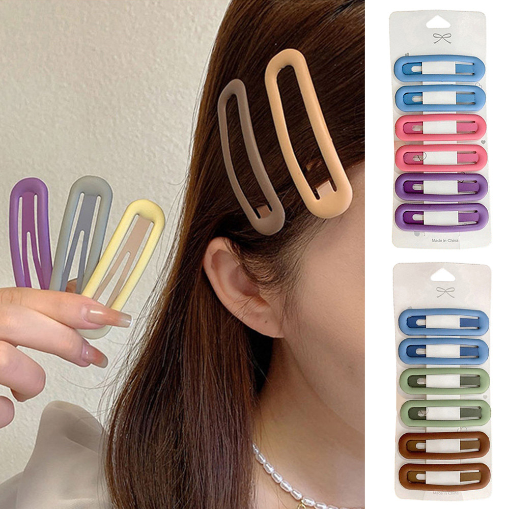 ชุด 6 ชิ้นกิ๊บติดผม Frosted Morandi สี DIY Simple Sweet Bangs ด้านข้าง BB Hairpins