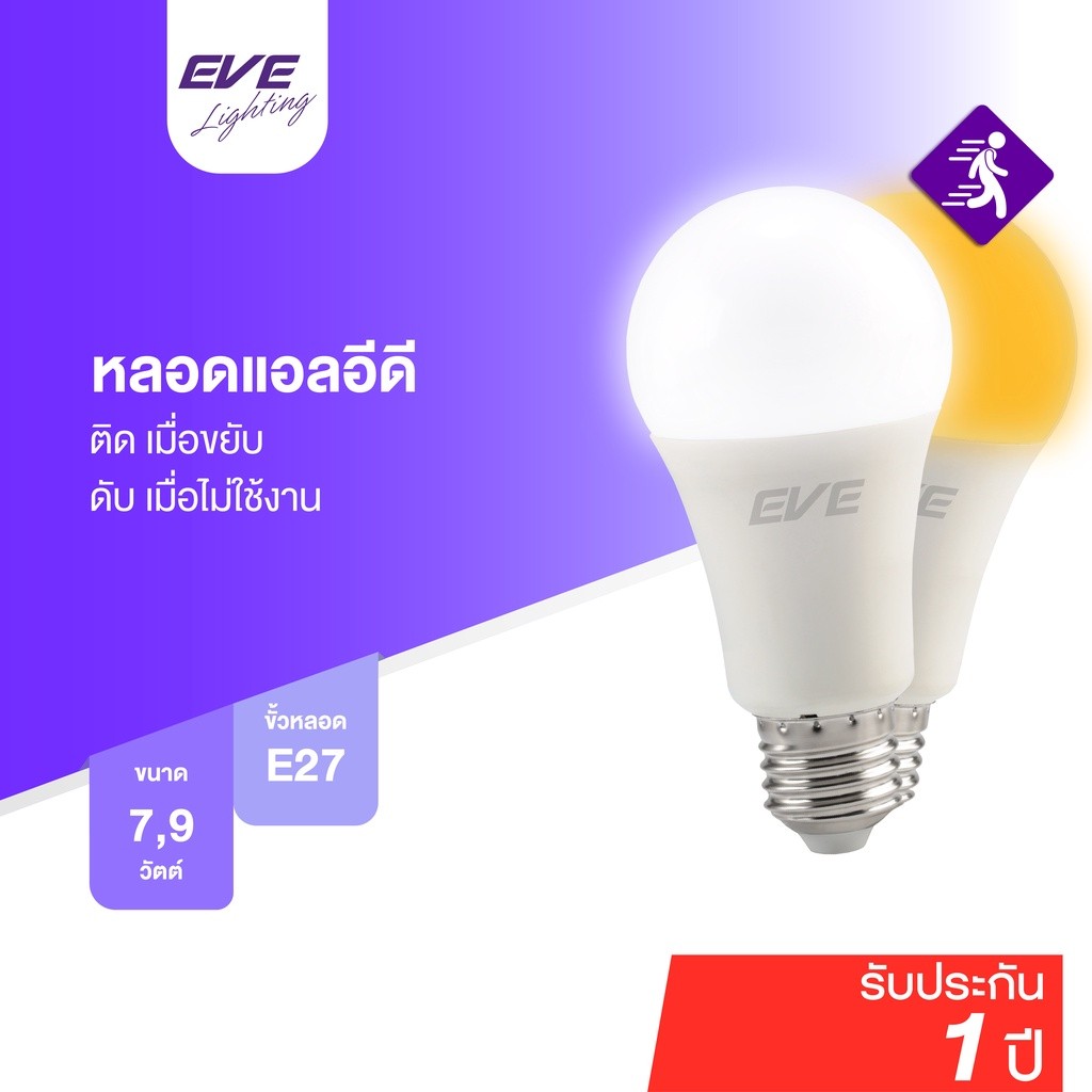 หลอดไฟ LEDเดินผ่านแล้วติด จับความเคลื่อนไหว หลอดแอลอีดี ไฟตกแต่ง ขนาด 7W, 9W แสงขาว / แสงเหลือง ขั้วหลอด E27