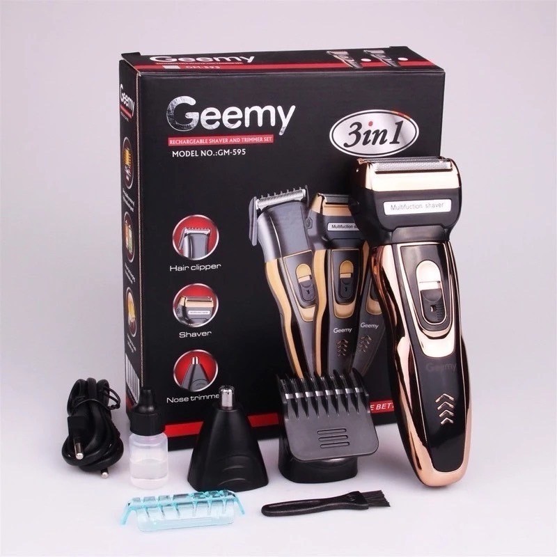 ปัตตาเลี่ยนไร้สาย Geemy 3IN1 รุ่น GM-595 ปุ่มสวิสช์ ปิด/เปิด แบบกดใช้งานง่าย หัวเปลี่ยนง่าย