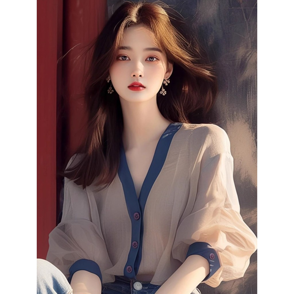 High-end Light Luxury Elegant Design เกาหลีสไตล์วิทยาลัยผู้หญิงหลวม Chic เสื้อที่สวยงาม ราคา ถูกที่สุด ดีลบีเคเค แกลเลอรีภาพที่ 8