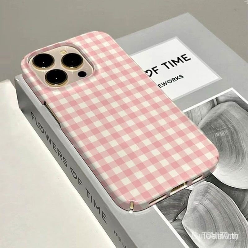 ลายสก๊อตสีชมพูป้องกัน Hard back Case สำหรับ iPhone 7 8 PLUS x XS XR xsmax 11 12 13 14 15 PRO MAX MINI eprc EADS